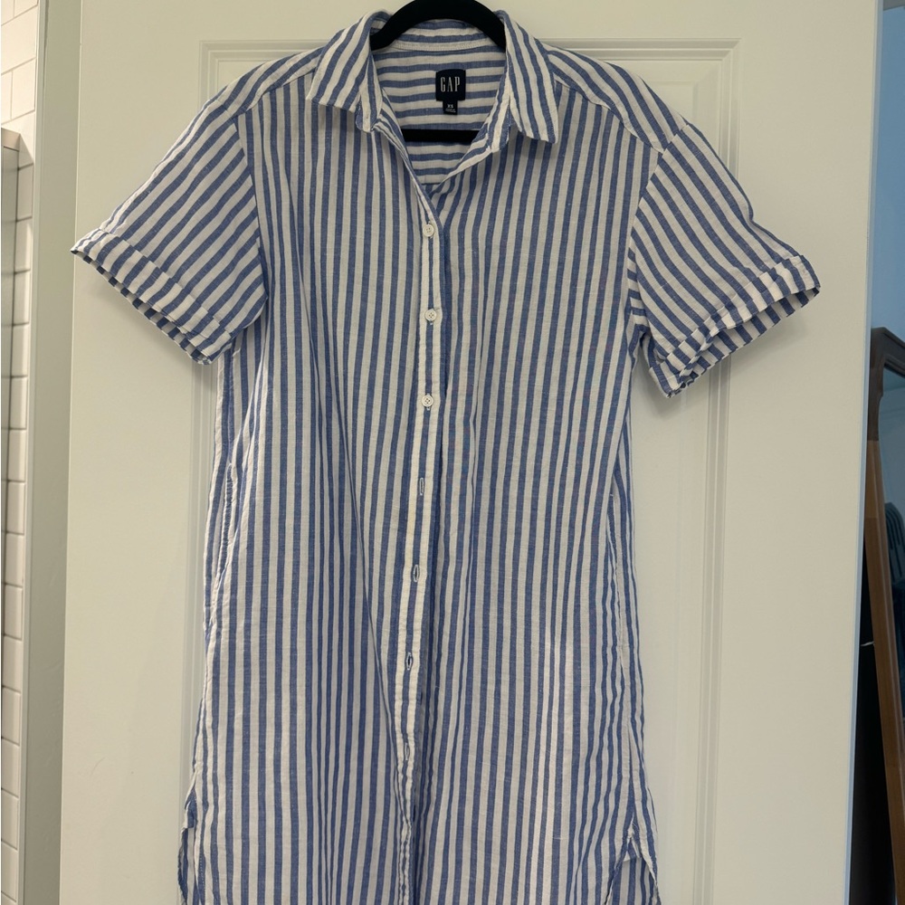 GAP Blue and White Casual Button Down Dress XS
